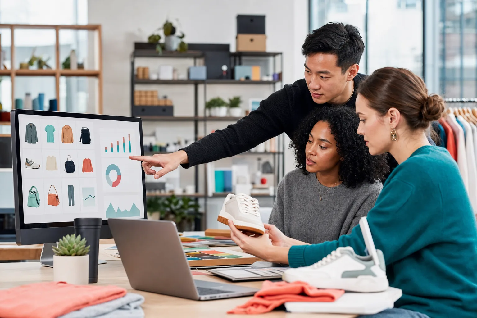 Retail analytics team reviewing personalized product recommendations